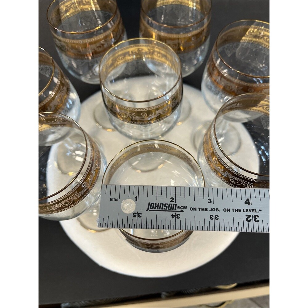 Vintage Stolzle Crystal Wine Goblet Glasses Gold Trim and White Band, Set of 8 - Picture 11 of 12